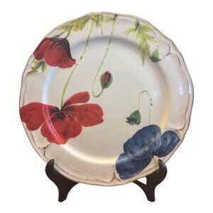 Set Of 5 Plates By GTB Home Handcrafted In Italy With Poppy  Floral Design 8.5"